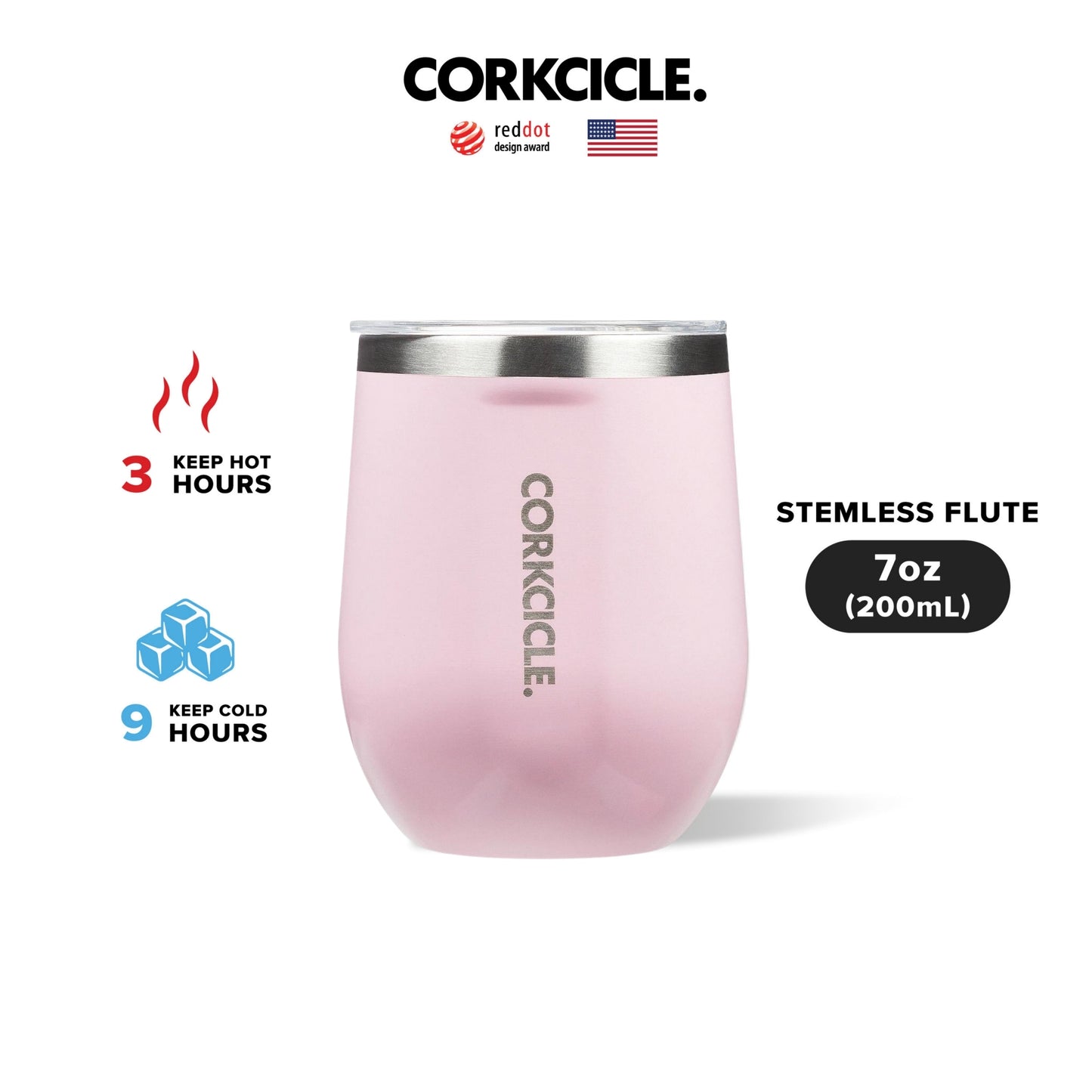 CORKCICLE : STEMLESS ROSE QUARTZ 12 OZ