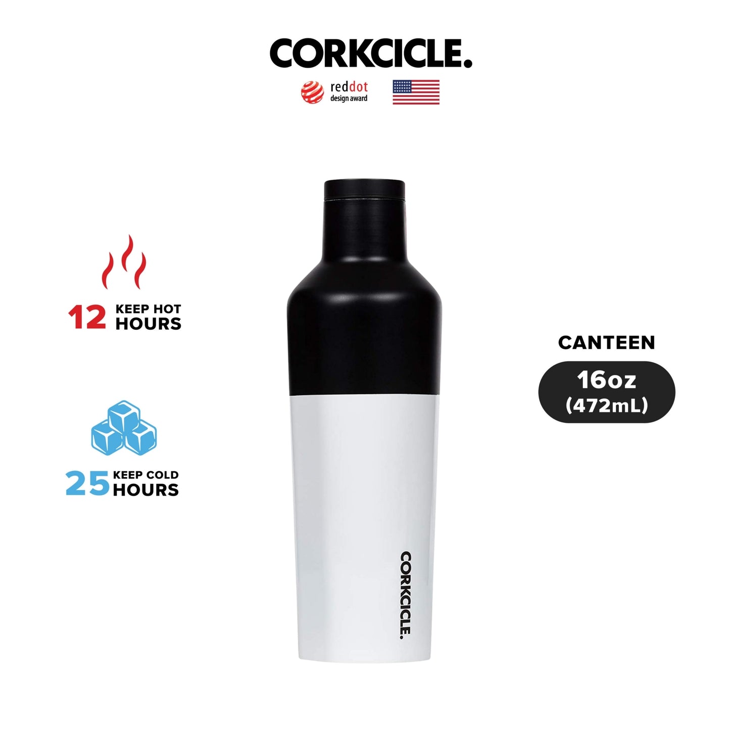 CORKCICLE : CANTEEN MODERN BLACK 16 OZ