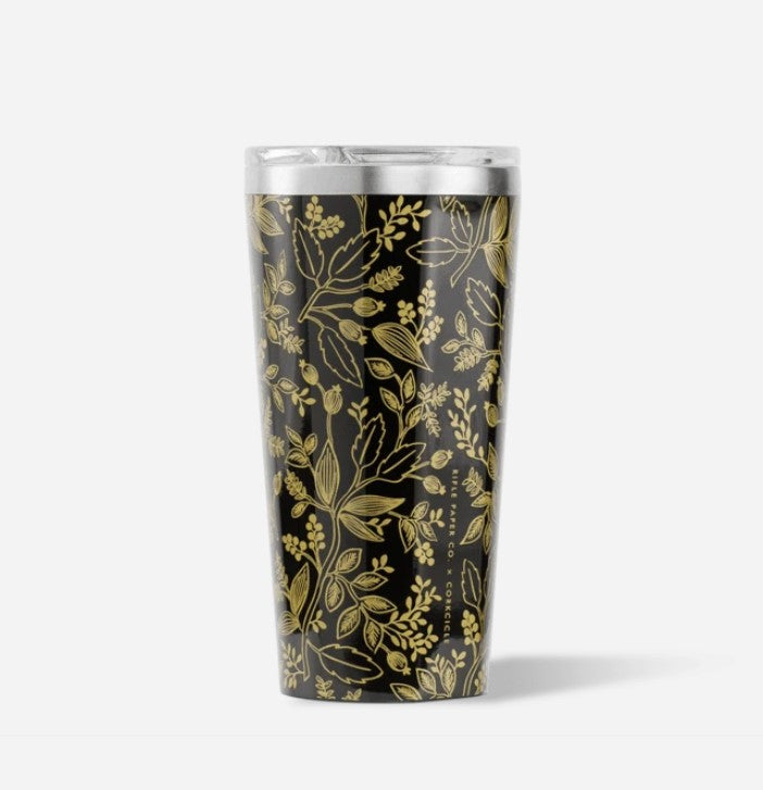 CORKCICLE : TUMBLER GLOSS BLACK QUEEN ANNE RIFLE PAPER 16 OZ